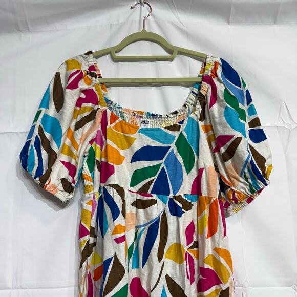 Tabitha Brown Vibrant Botanical Tropical Print Linen Blend Midi Dress Sz S - Picture 3 of 13